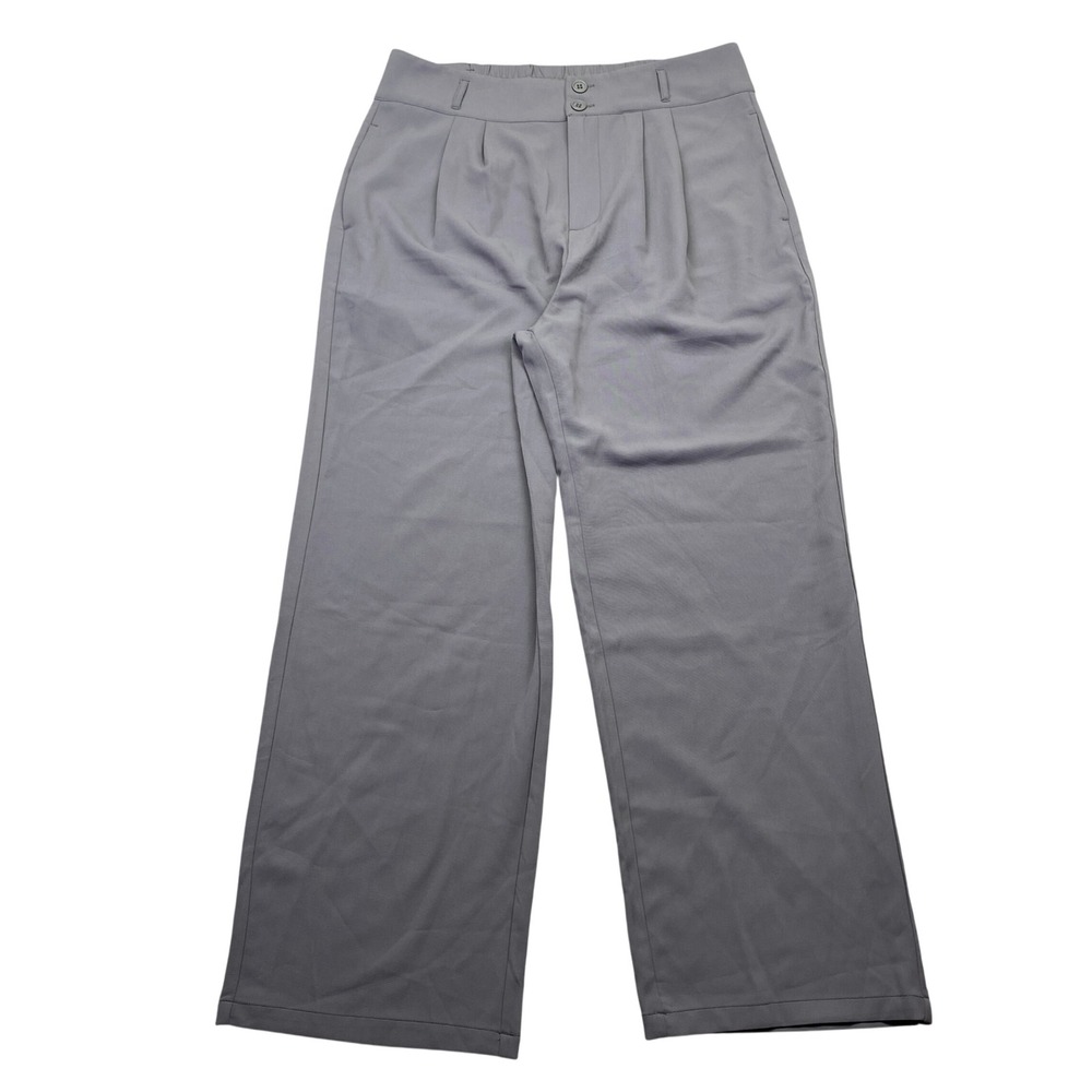 Halara Grey High Waisted Wide Leg Pleated Trousers Sz L Elastic Back Fit 32" NWT